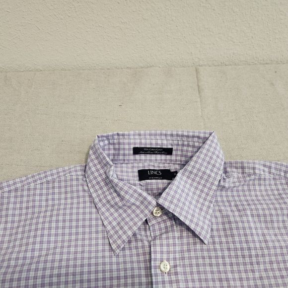 Lincs Shirt Mens XL Purple Plaid Button Up Long Sleeve Cotton - Picture 3 of 11